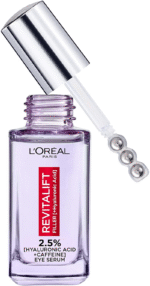 Serum de ojos de Hyaluronic Acid and Caffeina, Revitalift Filler Eye Serum, rellena, ilumina y deshincha los ojos