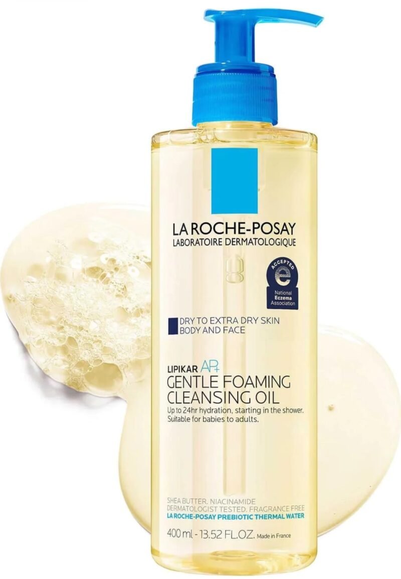 La Roche-Posay Nuevo Lipikar AP+ Aceite limpiador de espuma suave | Limpiador suave de aceite para rostro y cuerpo formulado con niacinamida | Hidratación duradera de 24 horas | Sin fragancia y sin jabón