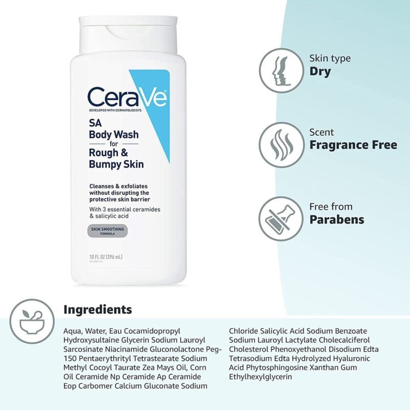 Sa Body Wash for Rough & Bumpy Skin Cerave 296 ml - Imagen 2